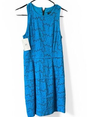 TT3 Nanette Lepore Bright Teal Lace Fit-and-Flare Dress 2